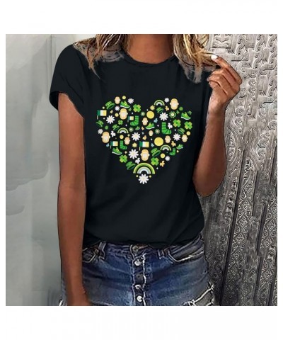 St. Patrick's Day Shirts for Women Shamrock Graphic Tees Short Sleeve Round Neck Blouses Casual Loose Fit T-Shirt T03black Li...