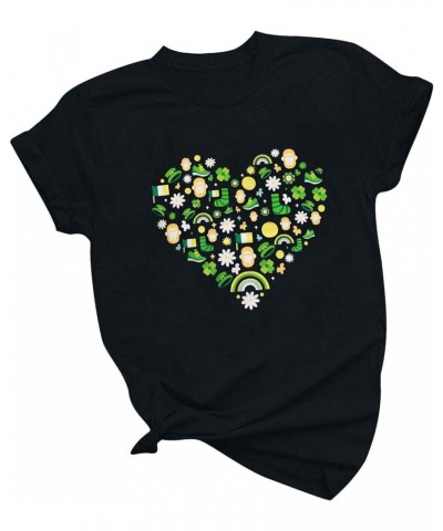 St. Patrick's Day Shirts for Women Shamrock Graphic Tees Short Sleeve Round Neck Blouses Casual Loose Fit T-Shirt T03black Li...