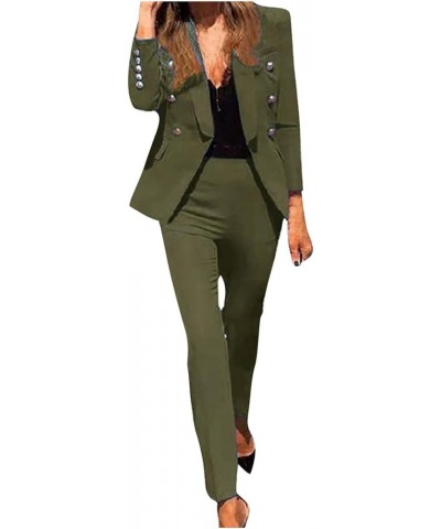 Solid Blazer Jackets Elegant Business Suit 2 Piece Outfits Sets Long Sleeve Cardigan Coat and Pants Trousers for Women Army G...