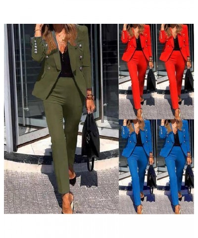 Solid Blazer Jackets Elegant Business Suit 2 Piece Outfits Sets Long Sleeve Cardigan Coat and Pants Trousers for Women Army G...