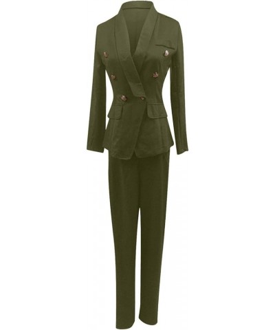 Solid Blazer Jackets Elegant Business Suit 2 Piece Outfits Sets Long Sleeve Cardigan Coat and Pants Trousers for Women Army G...