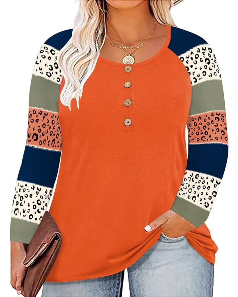 Plus Size Tops for Women Long Sleeve Button Down Shirts Color Block Tunics Fall Winter Tee (XL-5XL) 618-pumpkin Orange $18.28...