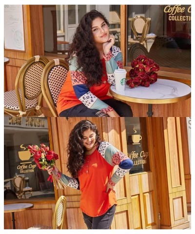 Plus Size Tops for Women Long Sleeve Button Down Shirts Color Block Tunics Fall Winter Tee (XL-5XL) 618-pumpkin Orange $18.28...