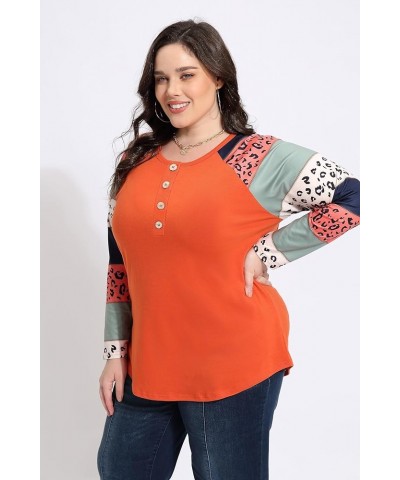 Plus Size Tops for Women Long Sleeve Button Down Shirts Color Block Tunics Fall Winter Tee (XL-5XL) 618-pumpkin Orange $18.28...