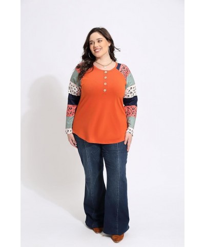 Plus Size Tops for Women Long Sleeve Button Down Shirts Color Block Tunics Fall Winter Tee (XL-5XL) 618-pumpkin Orange $18.28...