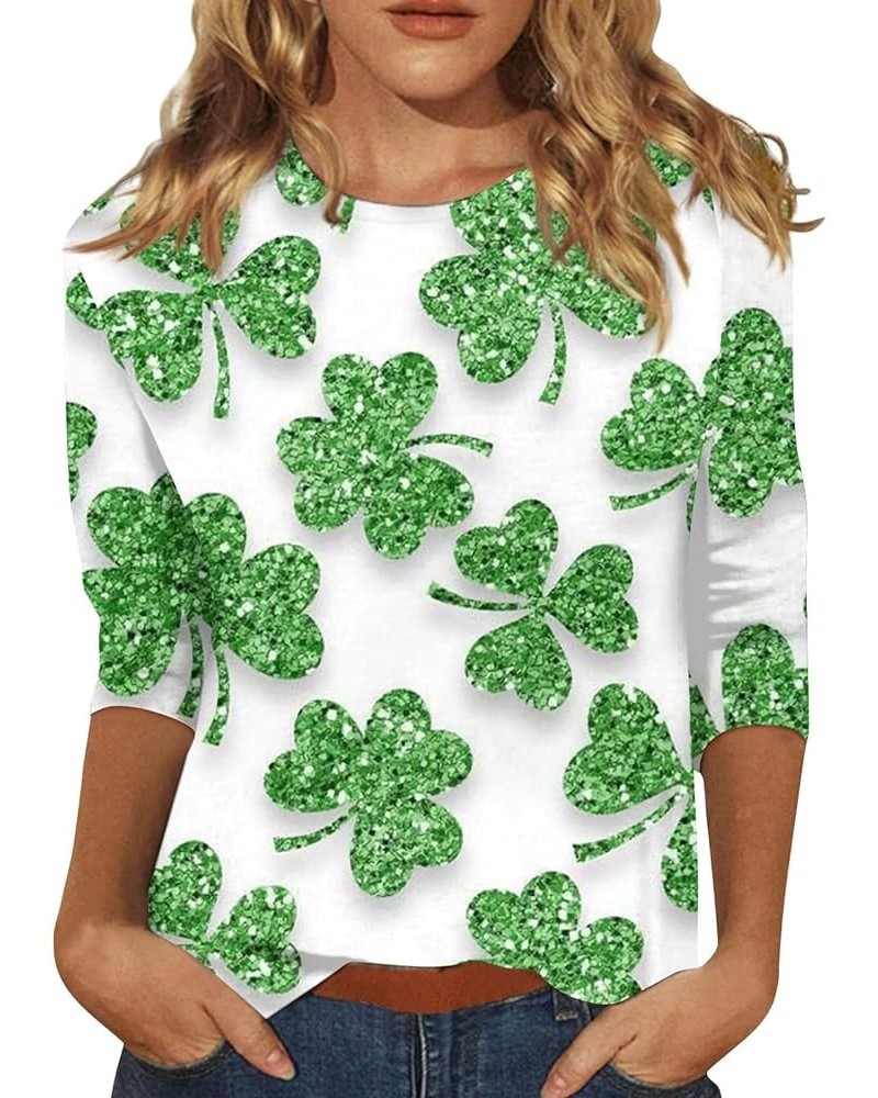 St Patricks Day Shirt Women St Patricks Day Tshirt Irish Lucky Shamrock Clover Print Tee Blouse 3/4 Sleeve Tops 02-green $10....