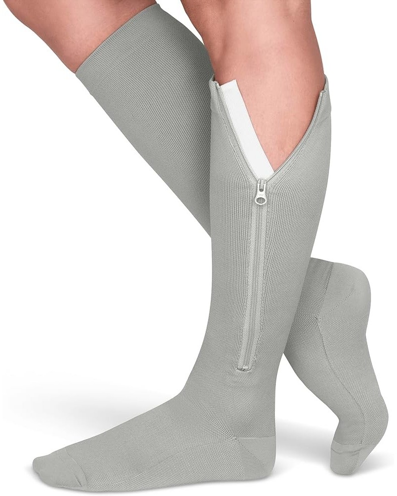 TheraMagic™ Zipper Compression Socks for Men & Women, 20-30mmHg Closed Toe Graduated Zippered Compression Stocking Light Gray...