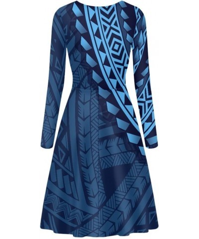 Women's Van Gogh Painting 3D Print Long Sleeve V-Neck Ruffle Swing Dress Polynesian Tribal $8.82 Dresses