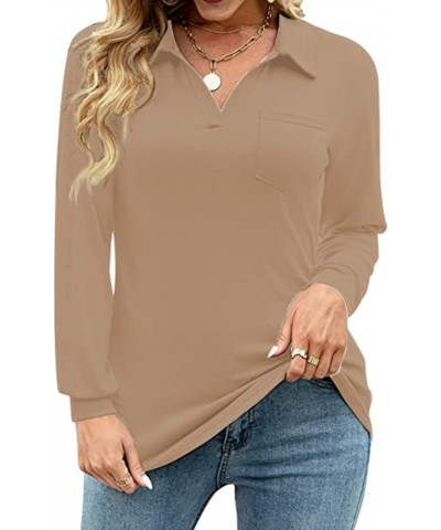 Womens Fall Fashion 2024 Henley Shirts Long/Short Sleeve Tops Summer Blouses Dressy Casual Sweater Basic Shirt B001-khaki $13...