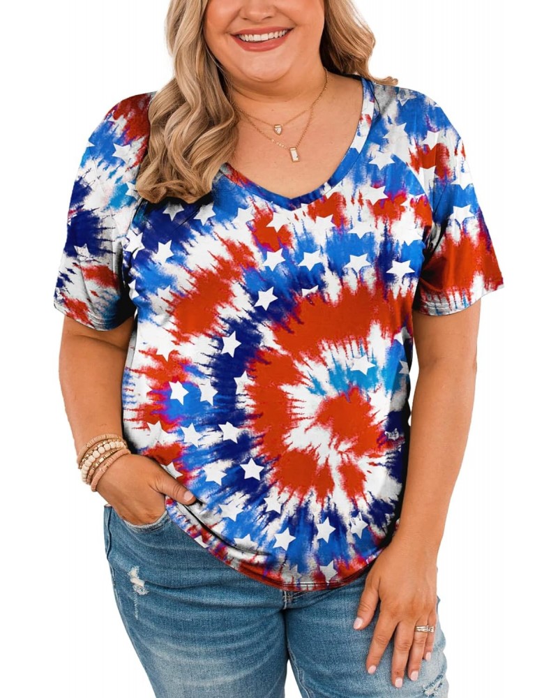 Stars Stripes Plus Size Shirt Fourth of July T-Shirts Summer Short Sleeve Patriotic Plus Top 4XL $12.69 T-Shirts