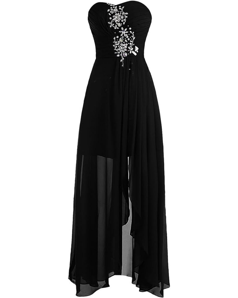 Women's Rhinestones Pleated Strapless High-Low Chiffon Prom Homecoming Dress Black $27.30 Dresses