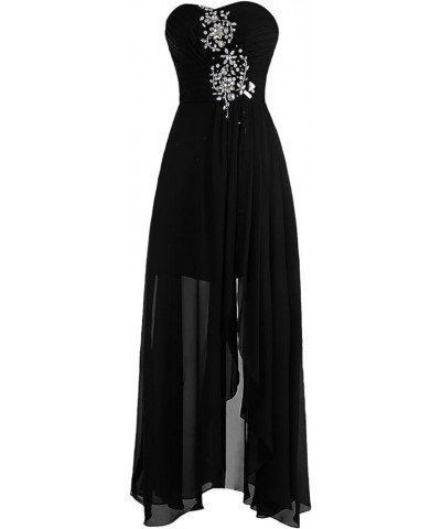 Women's Rhinestones Pleated Strapless High-Low Chiffon Prom Homecoming Dress Black $27.30 Dresses