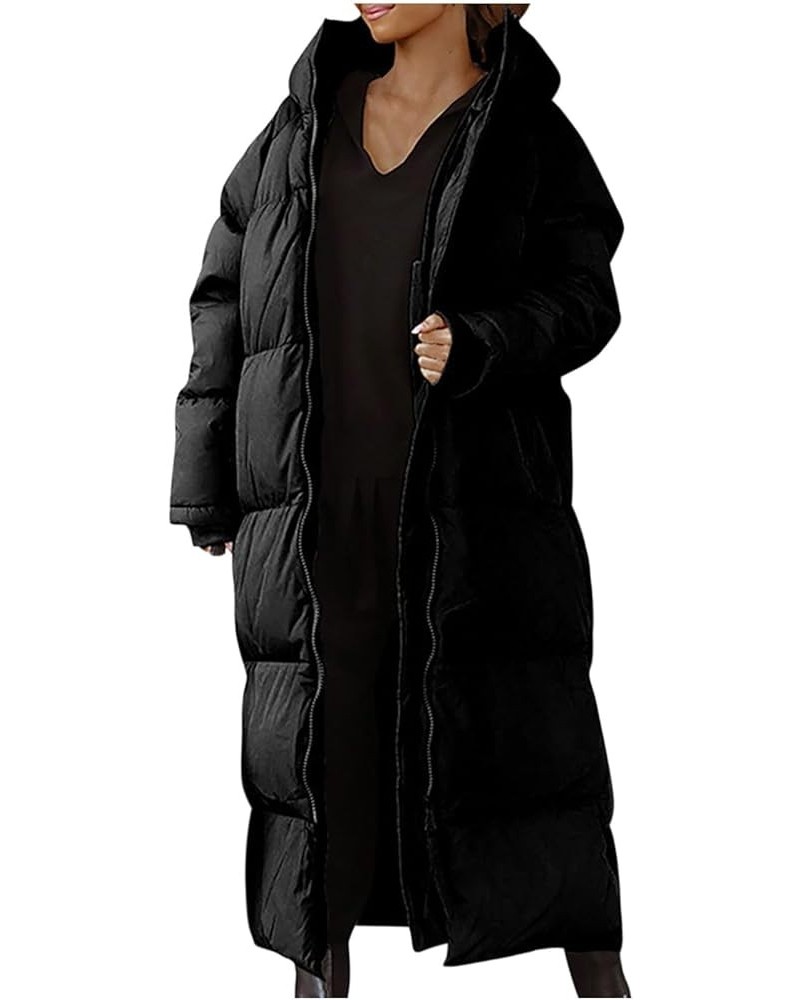 Womens Long Puffer Jackets Hooded Plus Size Maxi Down Coats Thicken Parkas Cardigan Windproof Quilted Jackets Overcoat Black ...