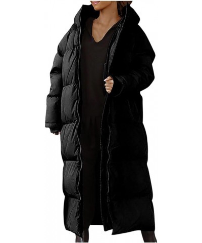 Womens Long Puffer Jackets Hooded Plus Size Maxi Down Coats Thicken Parkas Cardigan Windproof Quilted Jackets Overcoat Black ...