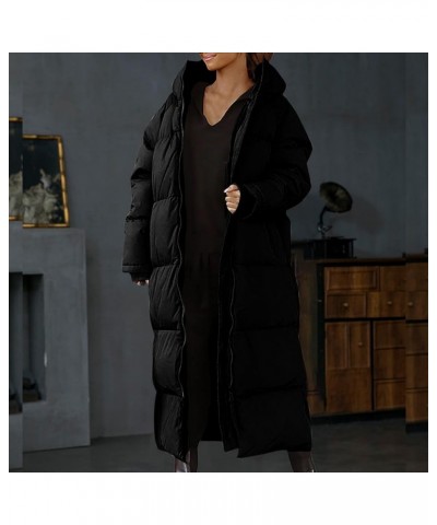 Womens Long Puffer Jackets Hooded Plus Size Maxi Down Coats Thicken Parkas Cardigan Windproof Quilted Jackets Overcoat Black ...