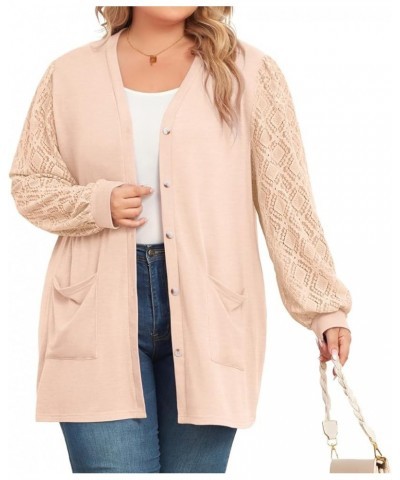 Women's Plus Size Cardigan Lightweight Lace Sleeve Button Down Open Front Knit Bolero Cardigan Long Sleeve Apricot $19.79 Swe...