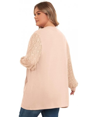 Women's Plus Size Cardigan Lightweight Lace Sleeve Button Down Open Front Knit Bolero Cardigan Long Sleeve Apricot $19.79 Swe...