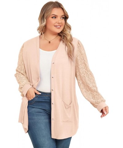 Women's Plus Size Cardigan Lightweight Lace Sleeve Button Down Open Front Knit Bolero Cardigan Long Sleeve Apricot $19.79 Swe...