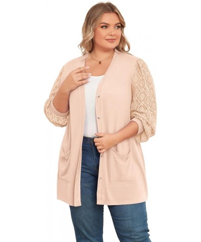 Women's Plus Size Cardigan Lightweight Lace Sleeve Button Down Open Front Knit Bolero Cardigan Long Sleeve Apricot $19.79 Swe...