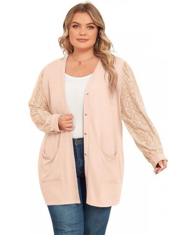 Women's Plus Size Cardigan Lightweight Lace Sleeve Button Down Open Front Knit Bolero Cardigan Long Sleeve Apricot $19.79 Swe...