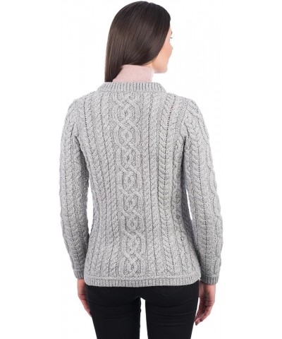 100% Merino Wool Ladies Irish Buttons Knit Cardigan Lumber Jacket with Pockets Grey $40.96 Sweaters