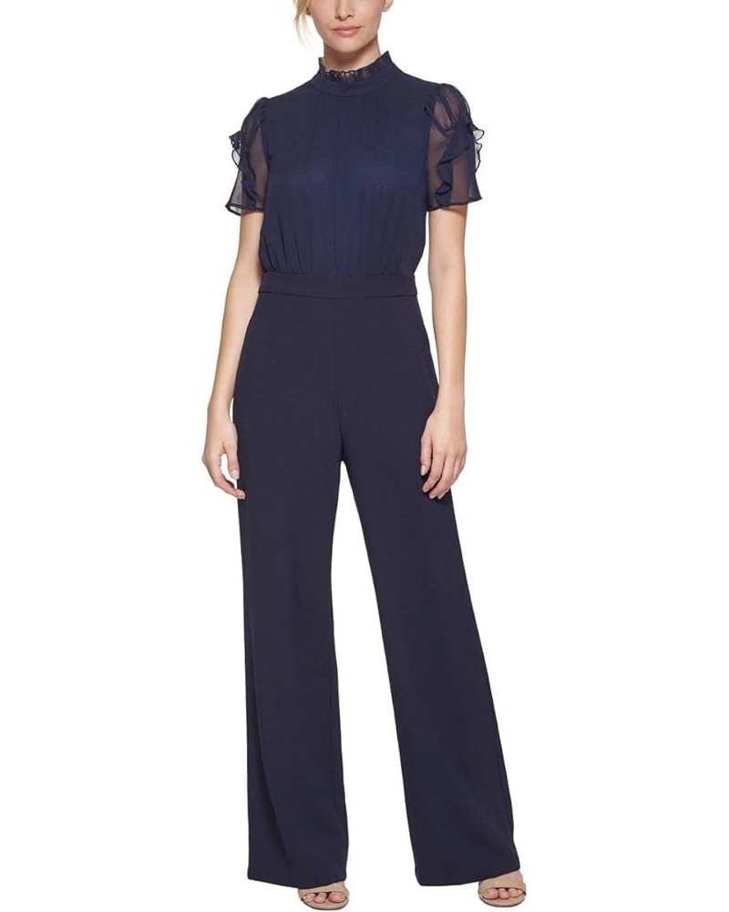 Womens Petites Chiffon Crepe Jumpsuit Navy $34.55 Jumpsuits