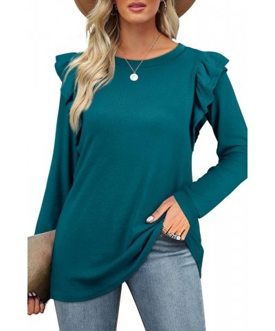 Long Sleeve Shirts for Women Casual Crewneck Ruffle Tops Loose Fit 5-pine Green $8.09 Tops