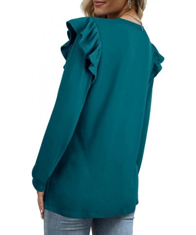 Long Sleeve Shirts for Women Casual Crewneck Ruffle Tops Loose Fit 5-pine Green $8.09 Tops