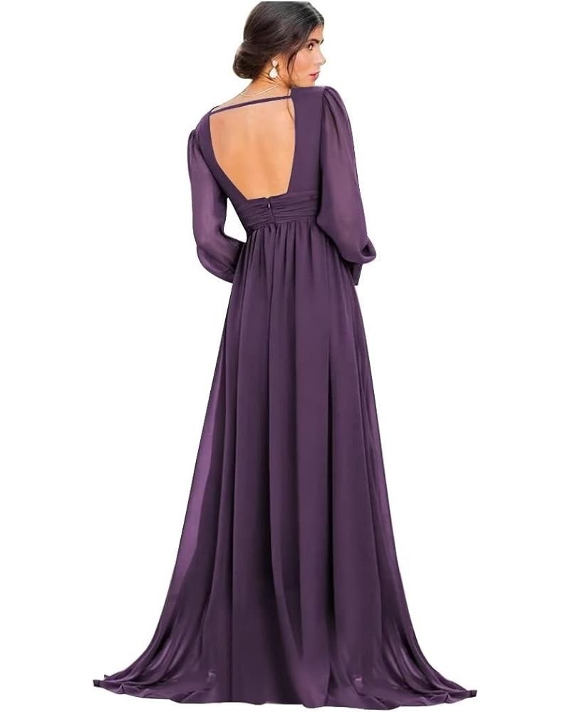 Long Sleeves Prom Dresses Deep V Neck Chiffon Formal Dresses for Women Split Evening Party Gwon Grape $33.30 Dresses