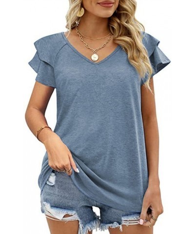 Women's Short Sleeved Casual T-Shirt V-Neck Crewneck top T-Shirt Loose Comfortable top Lightweight Printed T-Shirt 2253-blue ...