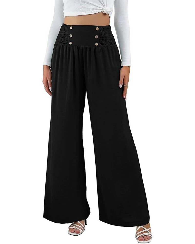 Women's Casual Wide Leg Pants Palazzo Pant Baggy Cotton High Waisted Classic Empire Waist Elastic Band Trousers Black 01 $17....