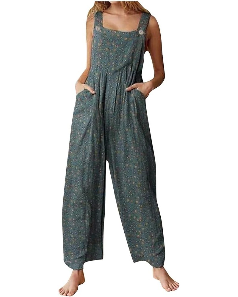 Summer Linen Overalls For Women Loose Fit Jumpsuits Plus Size Linen Baggy Beach Rompers Wide Leg Pants with Pockets 27-green ...