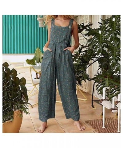 Summer Linen Overalls For Women Loose Fit Jumpsuits Plus Size Linen Baggy Beach Rompers Wide Leg Pants with Pockets 27-green ...