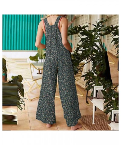 Summer Linen Overalls For Women Loose Fit Jumpsuits Plus Size Linen Baggy Beach Rompers Wide Leg Pants with Pockets 27-green ...