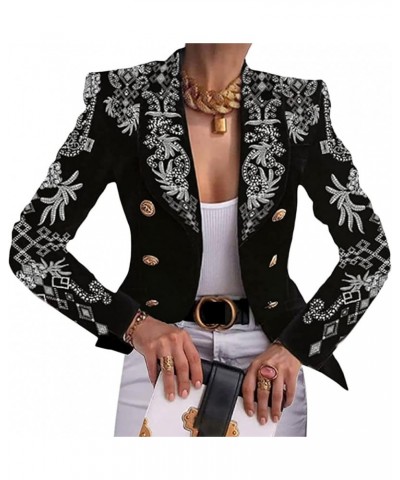 Women Open Front Blazer Colorful Print Long Sleeve Slim Jacket V Neck Double-Breasted Blouse Top 4XL / XXXX-Large I $15.12 Bl...