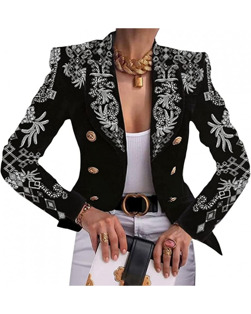 Women Open Front Blazer Colorful Print Long Sleeve Slim Jacket V Neck Double-Breasted Blouse Top 4XL / XXXX-Large I $15.12 Bl...