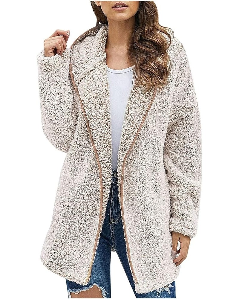 Winter Coats for Women Fleece Lined Sherpa Jacket 2024 Casual Warm Plus Size Trendy Fuzzy Clothes Outerwear Akhaki $8.21 Jackets