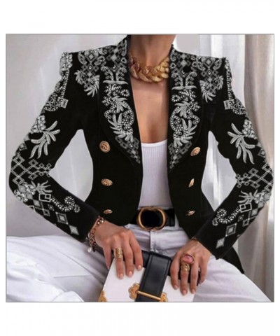 Women Open Front Blazer Colorful Print Long Sleeve Slim Jacket V Neck Double-Breasted Blouse Top 4XL / XXXX-Large I $15.12 Bl...