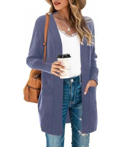 Women's Open Front Casual Long Sleeve Knit Classic Sweaters Cardigan with Pockets A-13- Purple Gray $13.20 Sweaters