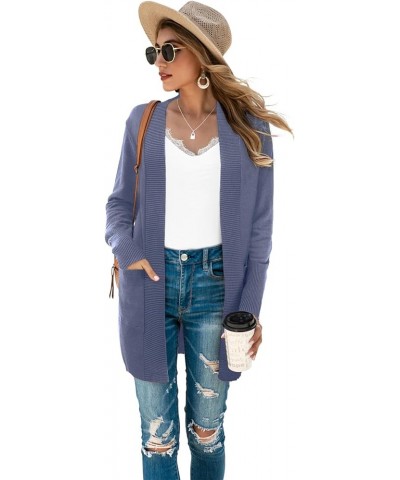 Women's Open Front Casual Long Sleeve Knit Classic Sweaters Cardigan with Pockets A-13- Purple Gray $13.20 Sweaters