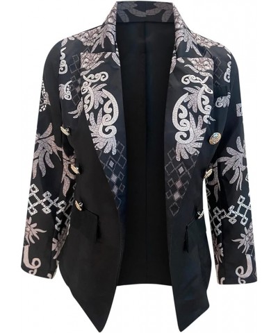 Women Open Front Blazer Colorful Print Long Sleeve Slim Jacket V Neck Double-Breasted Blouse Top 4XL / XXXX-Large I $15.12 Bl...