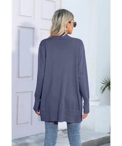 Women's Open Front Casual Long Sleeve Knit Classic Sweaters Cardigan with Pockets A-13- Purple Gray $13.20 Sweaters