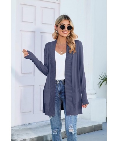 Women's Open Front Casual Long Sleeve Knit Classic Sweaters Cardigan with Pockets A-13- Purple Gray $13.20 Sweaters