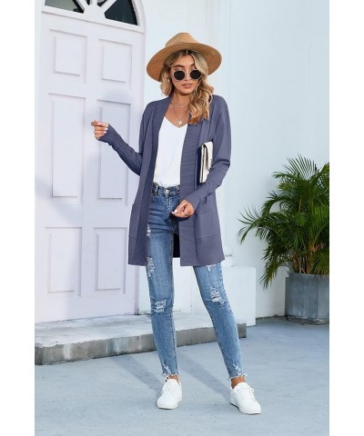 Women's Open Front Casual Long Sleeve Knit Classic Sweaters Cardigan with Pockets A-13- Purple Gray $13.20 Sweaters