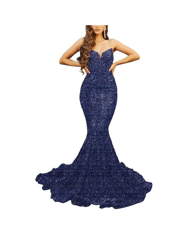 Sequin Prom Dresses Mermaid Sparkly Formal Evening Party Gowns V-Neck Prom Dress Backless V Neck Navy $31.27 Dresses