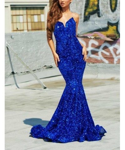 Sequin Prom Dresses Mermaid Sparkly Formal Evening Party Gowns V-Neck Prom Dress Backless V Neck Navy $31.27 Dresses