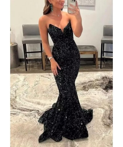 Sequin Prom Dresses Mermaid Sparkly Formal Evening Party Gowns V-Neck Prom Dress Backless V Neck Navy $31.27 Dresses