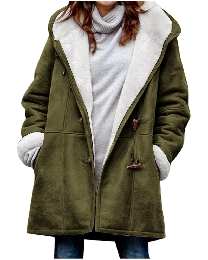 Winter Coats for Women Plus Size Warm Sherpa Fleece Lined Jackets Casual Oversized Hooded Thicken Coat with Pockets Army Gree...