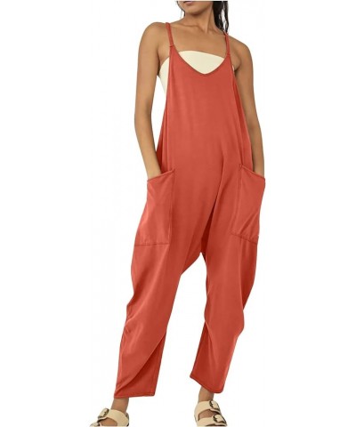 Womens Jumpsuits Summer Casual Casual Wide Leg Jumpsuit With Pockets Sexy One Pieces Stretchy Overalls Rompers Red $8.17 Over...