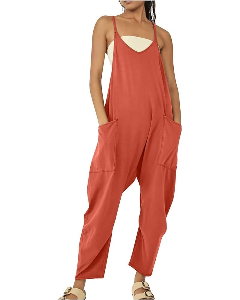 Womens Jumpsuits Summer Casual Casual Wide Leg Jumpsuit With Pockets Sexy One Pieces Stretchy Overalls Rompers Red $8.17 Over...